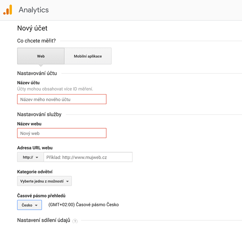 Založení účtu v Google Analytics
